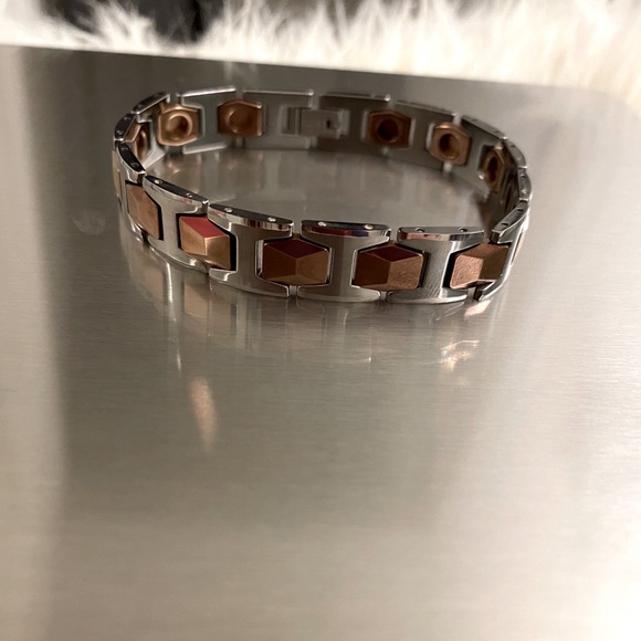 Tungsten Carbide Silver and Rose Gold Bracelet - Picture 1 of 4